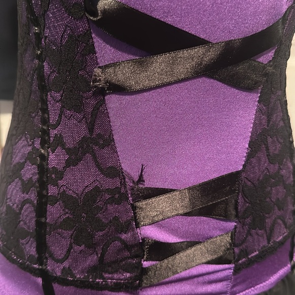 BodyRage Intimates Purple and Black Corset & Garter Bodysuit - Picture 3 of 11
